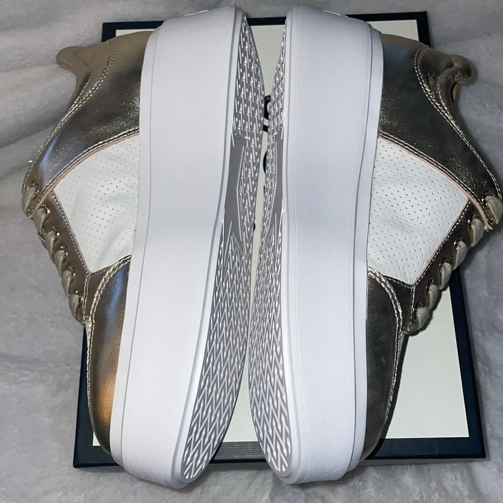 NWT J/SLIDES HARLOWE White/Light Gold Leather Sneaker - Picture 12 of 15